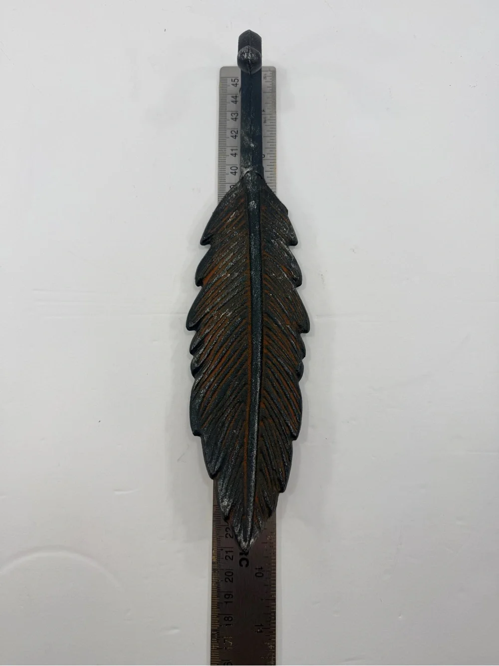 *2* Vintage Cast Iron Feather Wall Hooks Rustic Brutalist Decor 9.5